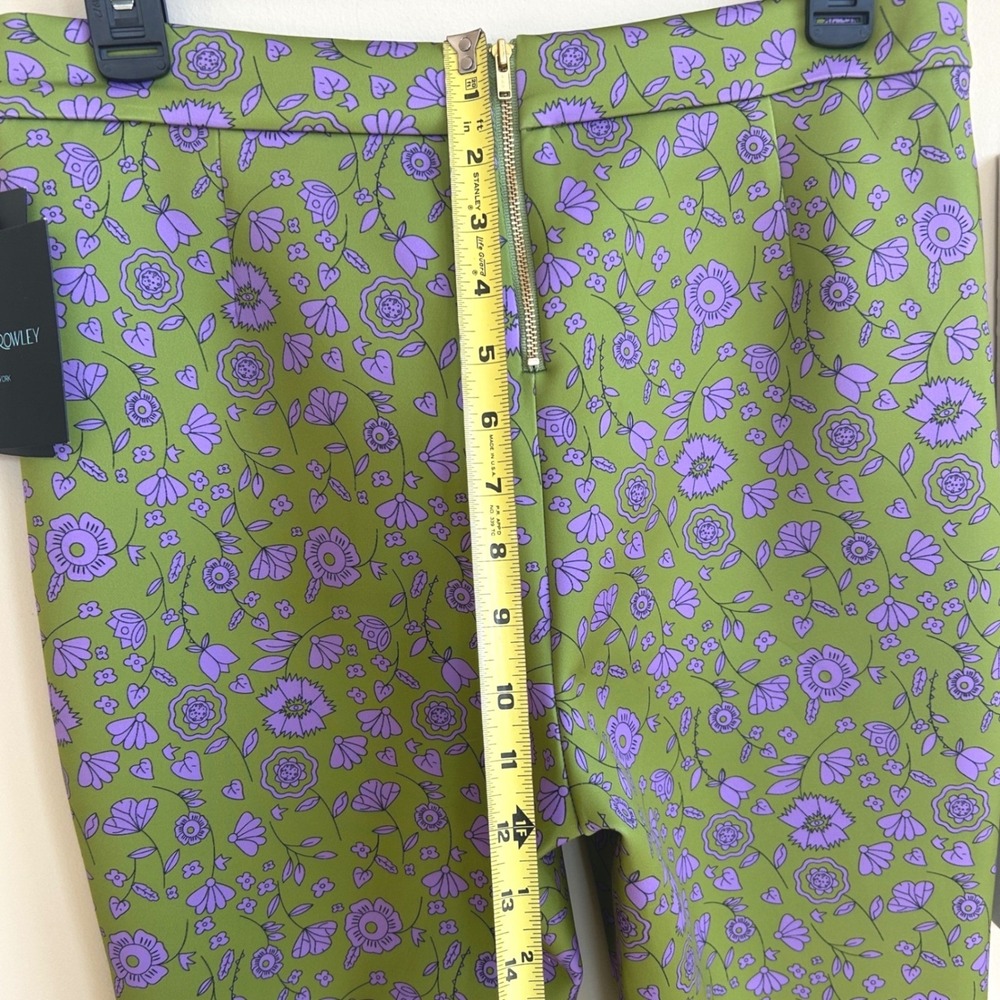 Cynthia Rowley The Bonded Flare Pant Womens 10 Green Purple Floral Retro Mod NWT - Picture 11 of 12